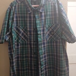 Harley-Davidson Green and Blue Plaid Casual Button Down Shirt